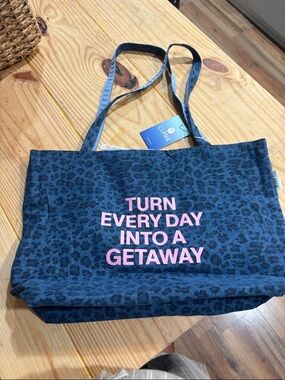 Turn Every Day Into A Getaway Navy Leopard Tote Bag -